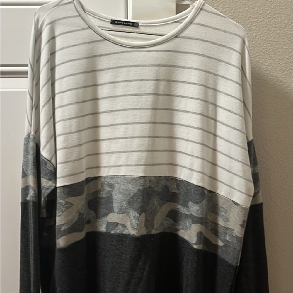 Women’s long sleeve camo & striped top by Staccato